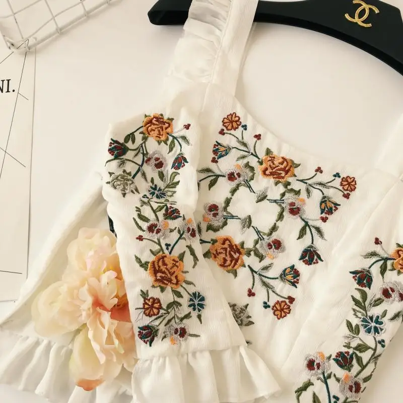Женские сексуальные майки без бретелек с ушками и вышивкой Boho, топы, регулируемые, летние,, тонкие, милые, женские блузки