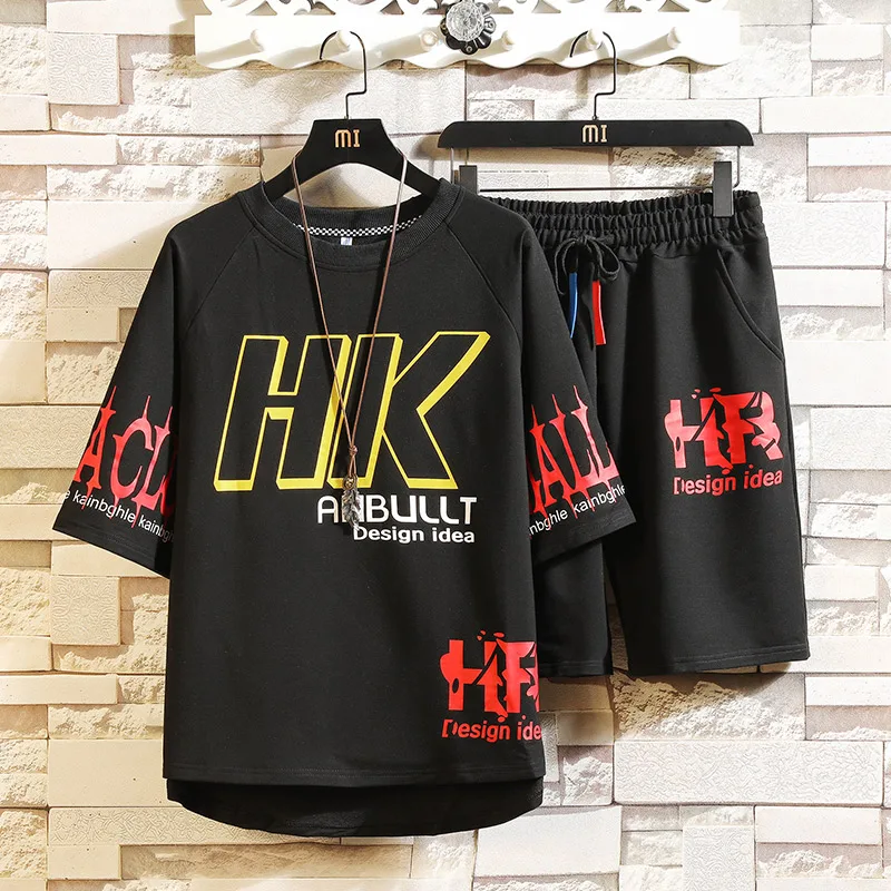 Комплект спортивный мужской из 2 предметов футболка и шорты свободного покроя