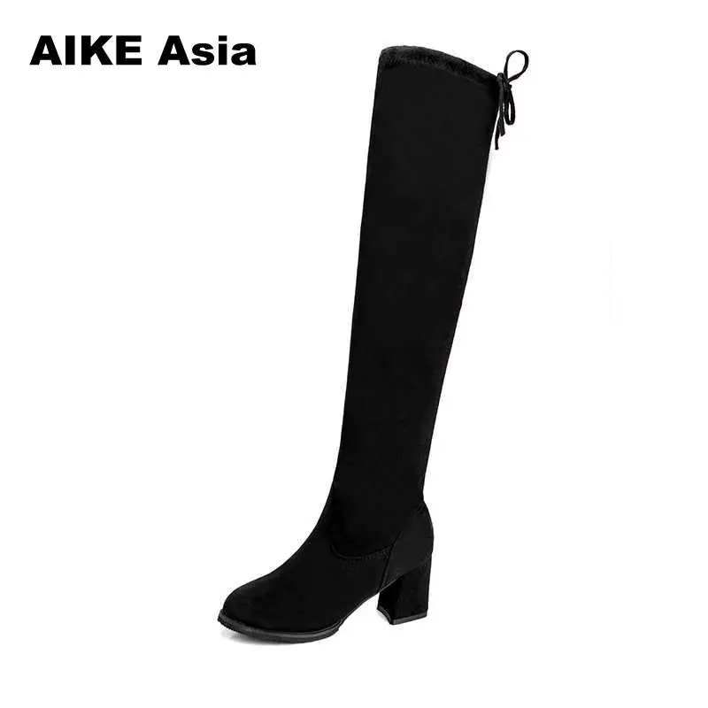 2019 Women Casual Over The Knee Boots Shoes Winter Female Round Toe Platform High Heels Pumps Warm Snow Mujer W391 | Обувь