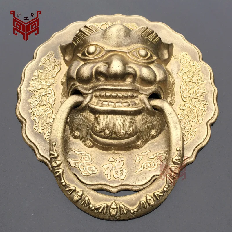 Китайская античная деревянная дверь искусственная голова льва дверная ручка