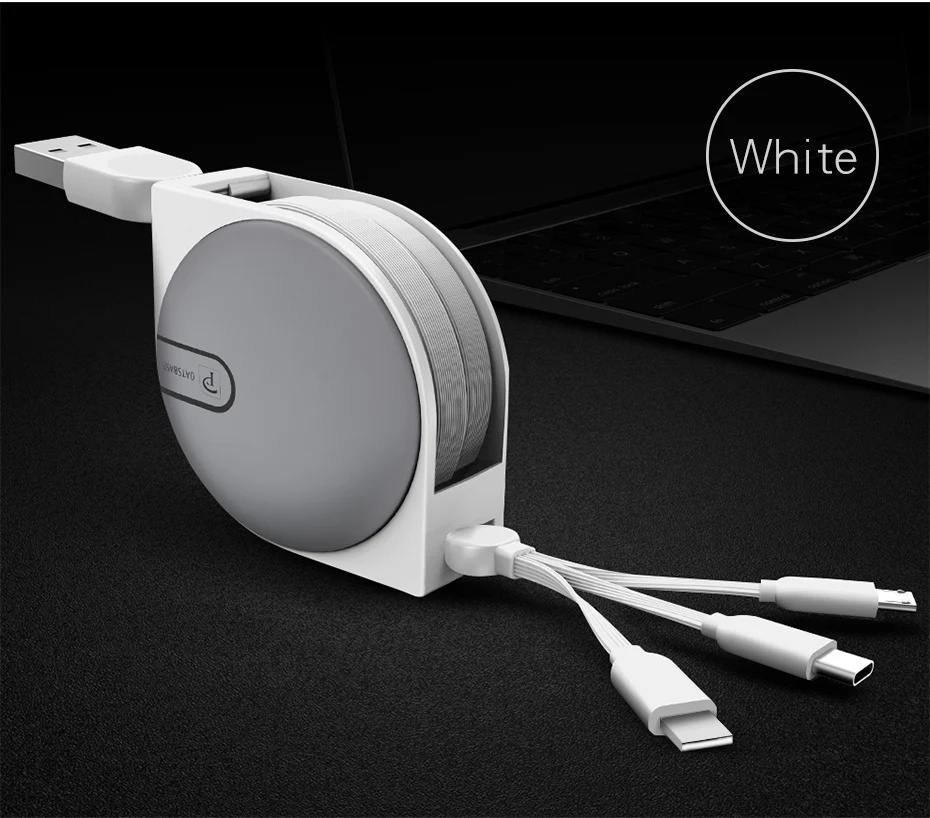 OATSBASF 1 м максимальная длина 3 в 1 Выдвижной USB кабель быстрой зарядки типа C для iPhone XS max X XR XS 7 Plus с кабелем Micro USB