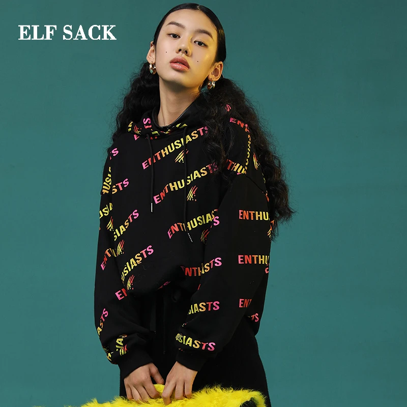 ELFSACK модные новые женские свитшоты хлопковые повседневные толстовки с буквенным