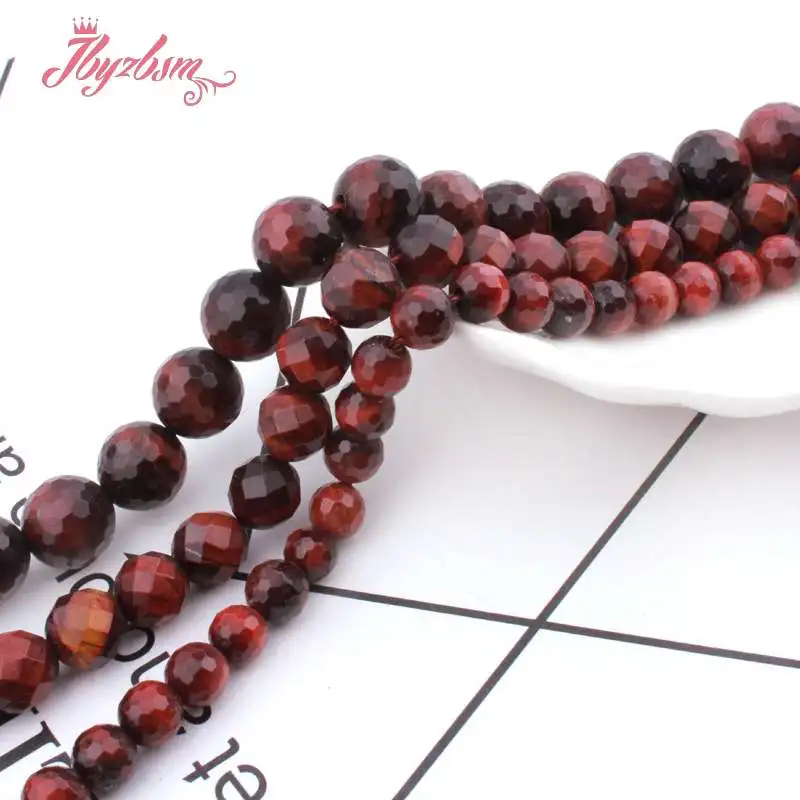 

6,8,10mm Faceted Round Red Tiger's Eyes Beads Natural Stone Beads For DIY Necklace Bracelet Jewelry Making 15" Free Shipping