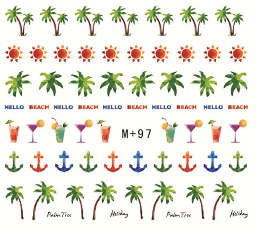 2 листа кокосовое дерево наклейки для ногтей амулеты 3d Водные Наклейки Гавайские