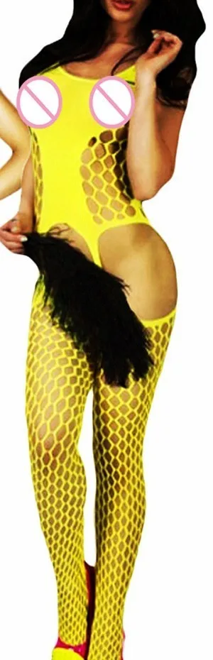 open crotch yellow Женское сексуальное нижнее белье с открытой промежностью, большие размеры, женские облегающие колготки с вырезами, боди, Collant Femme, эротическое нижнее белье, QQ125 - Цвет: open crotch yellow