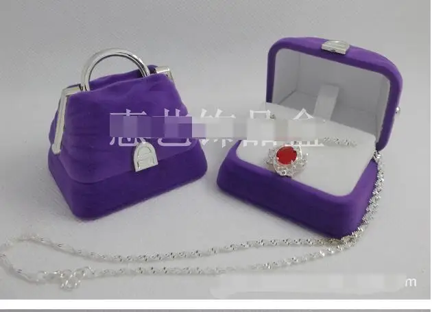 100pcs/lot velvet handbag jewelry box earring ring necklace display box pink purple