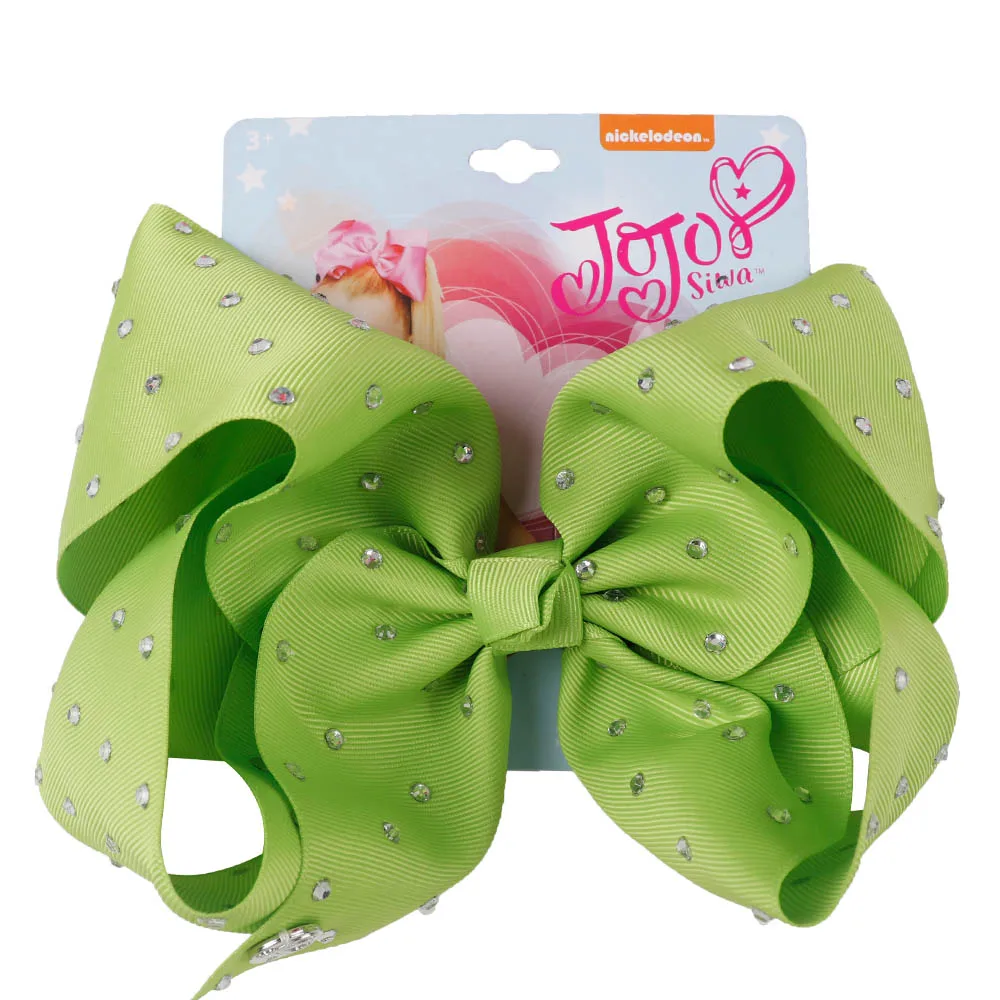 apple green " Jumbo Полный Стразы бант для волос сплошная корсажная лента зажим для волос Крокодил заколки головной убор бант для девочек аксессуары для волос - Цвет: apple green