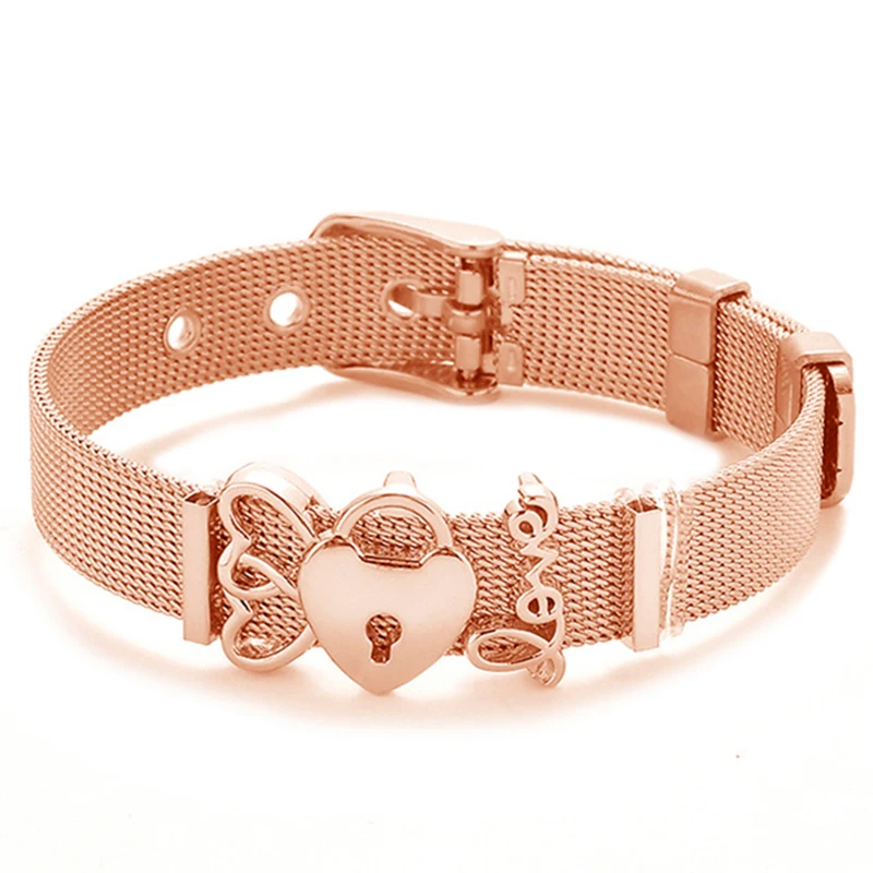 Fashion Stainless Steel Woman Men Bracelet Mesh Bracelet Set Crystal Heart Anchor Charm Fine Bracelet Bangle for Female Lover
