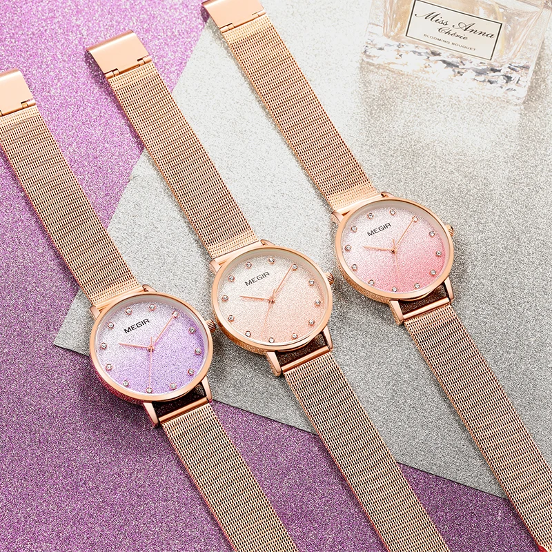 Top Luxury Brand MEGIR Mesh Steel Belt Quartz Watch Rose Gold Simple Fashion Waterproof Sports Ultra-thin Ladies 4215 | Наручные часы