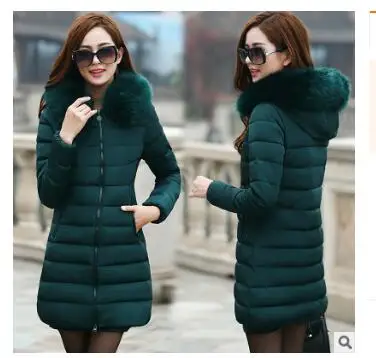 dark green 4 7XL, зимнее пальто для женщин, длинное, с хлопковой подкладкой, пуховики для девушек, с капюшоном, Красного размера плюс, свободные пальто, красочные, с меховым воротником, LZ916 - Цвет: dark green 4