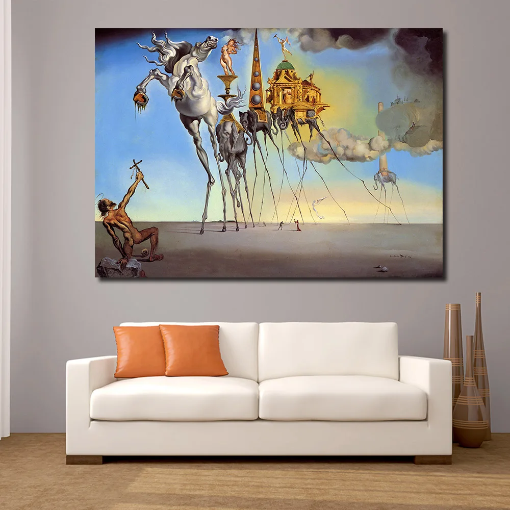 JQHYART Salvador Dali Abstract Horse Elephant Paintings For Living Room Wall No Frame Decorative Pictures |