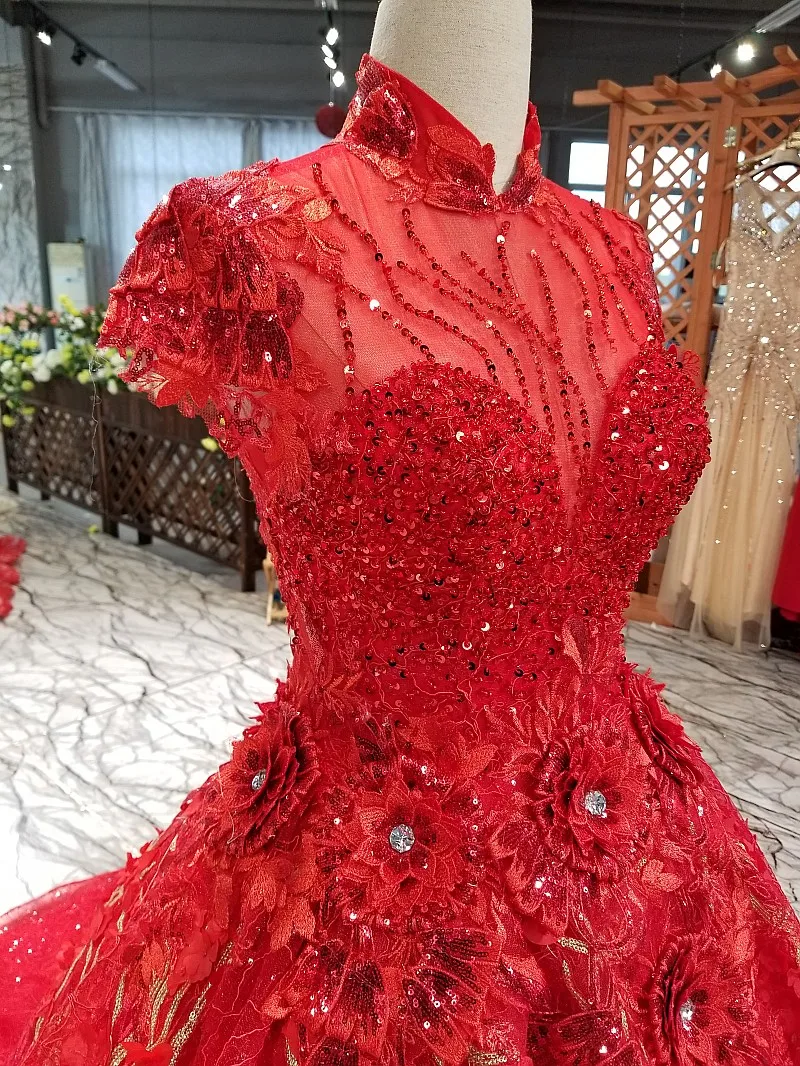 Vestido De Noiva бальное платье с высоким воротом красные свадебные платья 2017 матовое