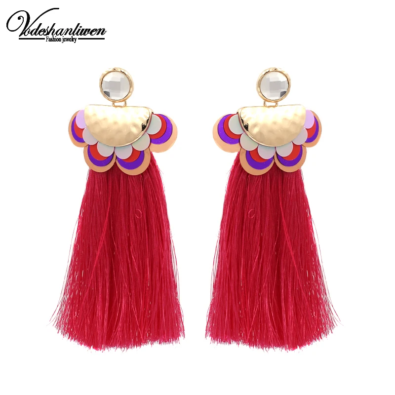 Vodeshanliwen Лидер продаж брендовые длинные серьги с кисточками новые богемные