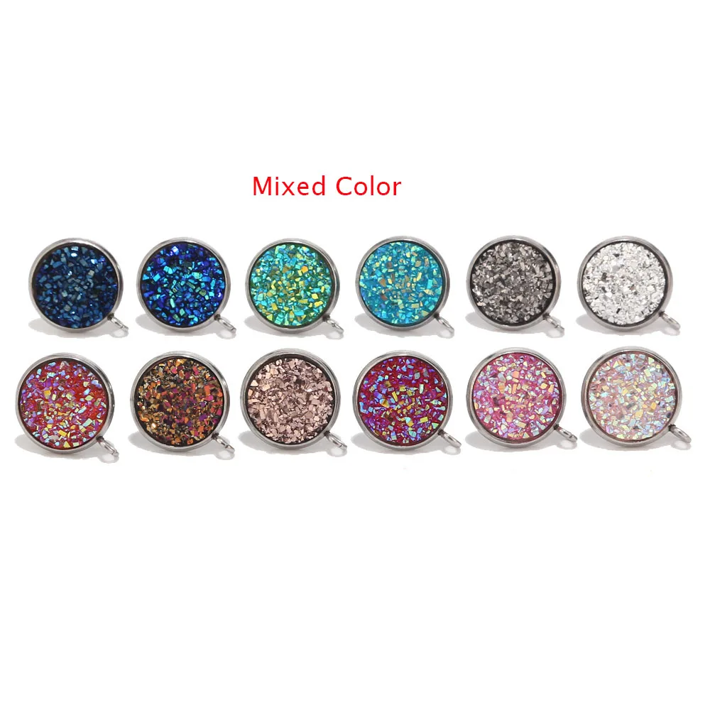 Mixed Color 40 шт 12 мм из нержавеющей стали тусклый Серебряный тон Смола Druzy Аксессуары для украшений с петлей для сережек делая шпильки - Цвет: Mixed Color