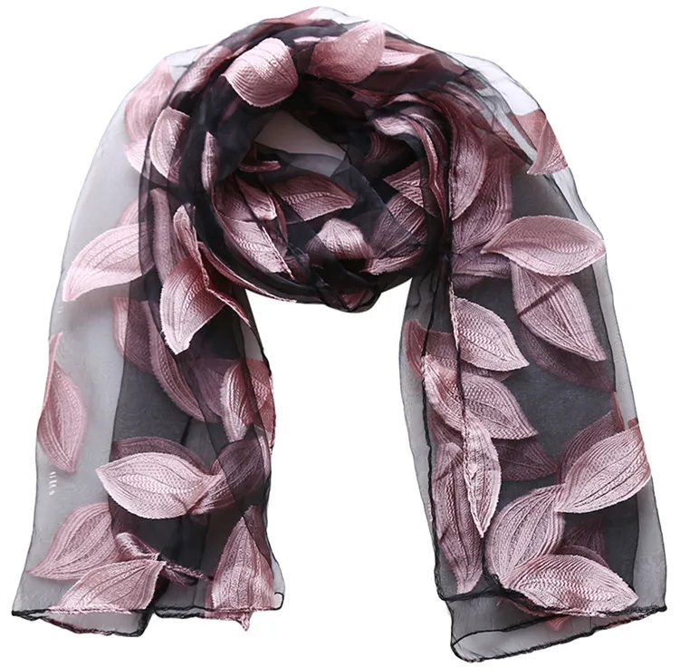 Pink Leaves Шарф на весенне-летний сезон женский модный цветочный шарф с листочками элегантный женский пляжный зимний шарф для женщин шаль - Цвет: Pink Leaves
