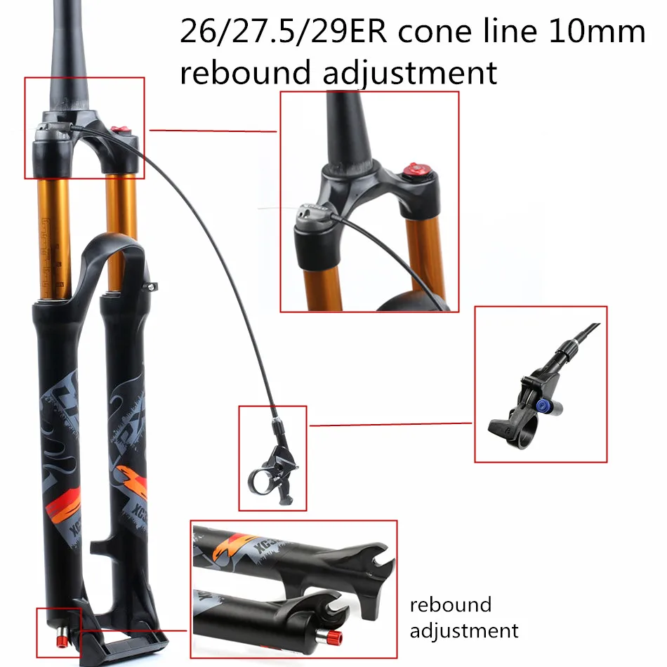 26 27.5 29 type8 Велосипедная вилка MTB 26 27,5 29er дюймовая подвеска вилка, замок прямой конический через ось QR быстросъемная Регулировка отскока - Цвет: 26 27.5 29 type8