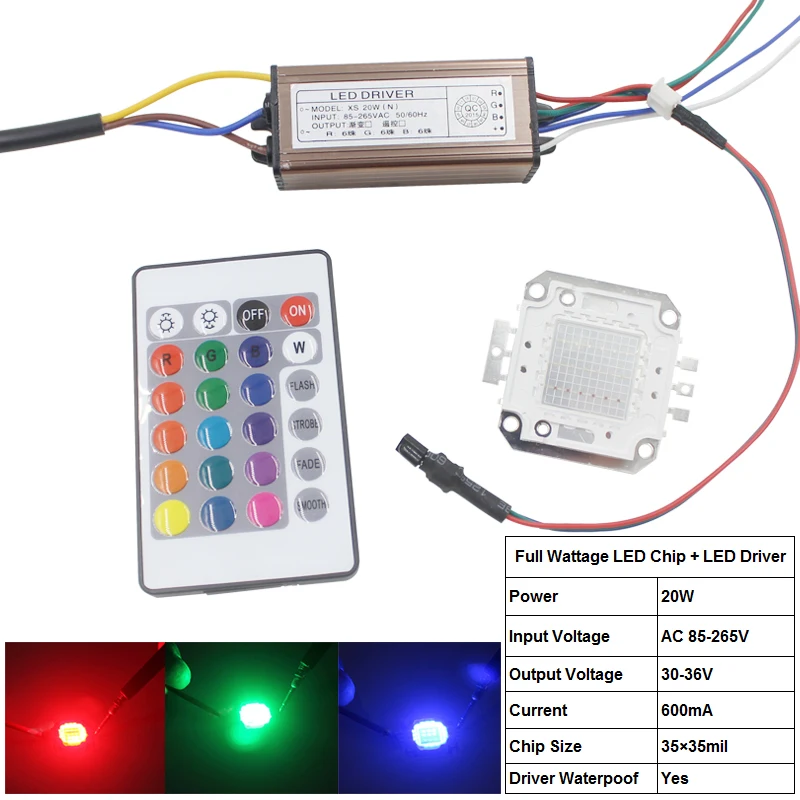 10 Вт 20 30 50 100 COB сменный RGB светодиодный чип прожектор + один источник питания
