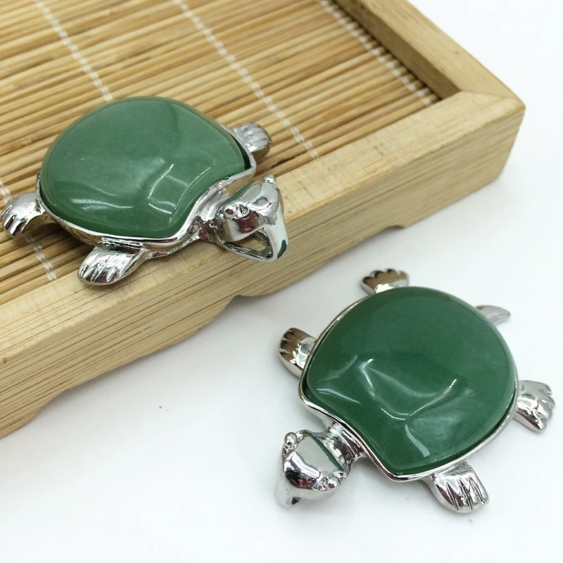 Горячие зеленый камень нефриты формы черепаха кулон дизайн животных моды 31*43 мм