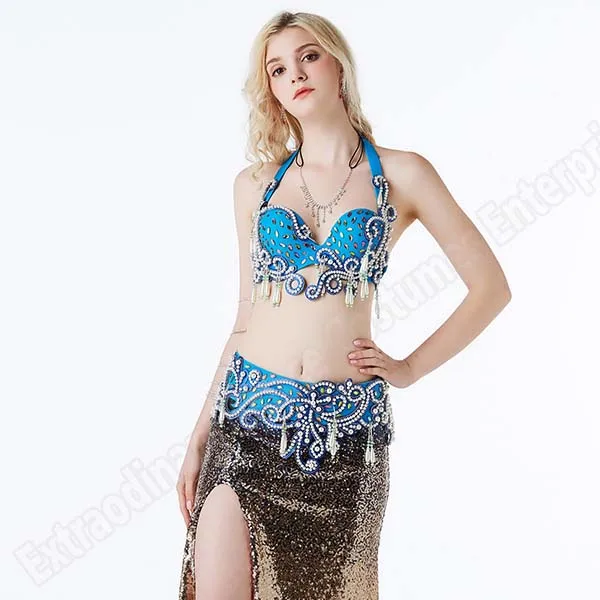 Turquoise 2Pcs Восточный бюстгальтер бедра шарф танец живота костюм карнавальный женский танец живота бисером блестящие стразы бюстгальтер пояс 2 шт восточные наряды - Цвет: Turquoise 2Pcs
