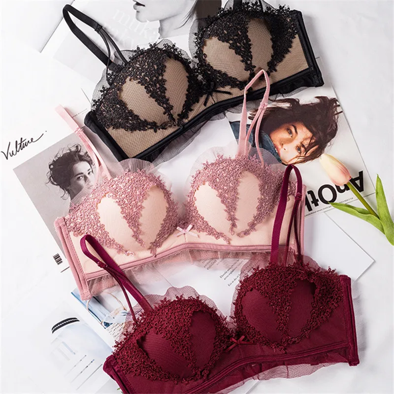 Sexy Lace Bra Briefs Set For Women Push Up Lingerie Bralette Seamless Panties Wire free Brassiere Underwear