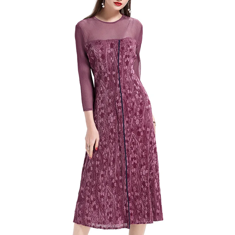 Новое поступление осеннее женское Плиссированное Модное Элегантное Длинное цельное платье