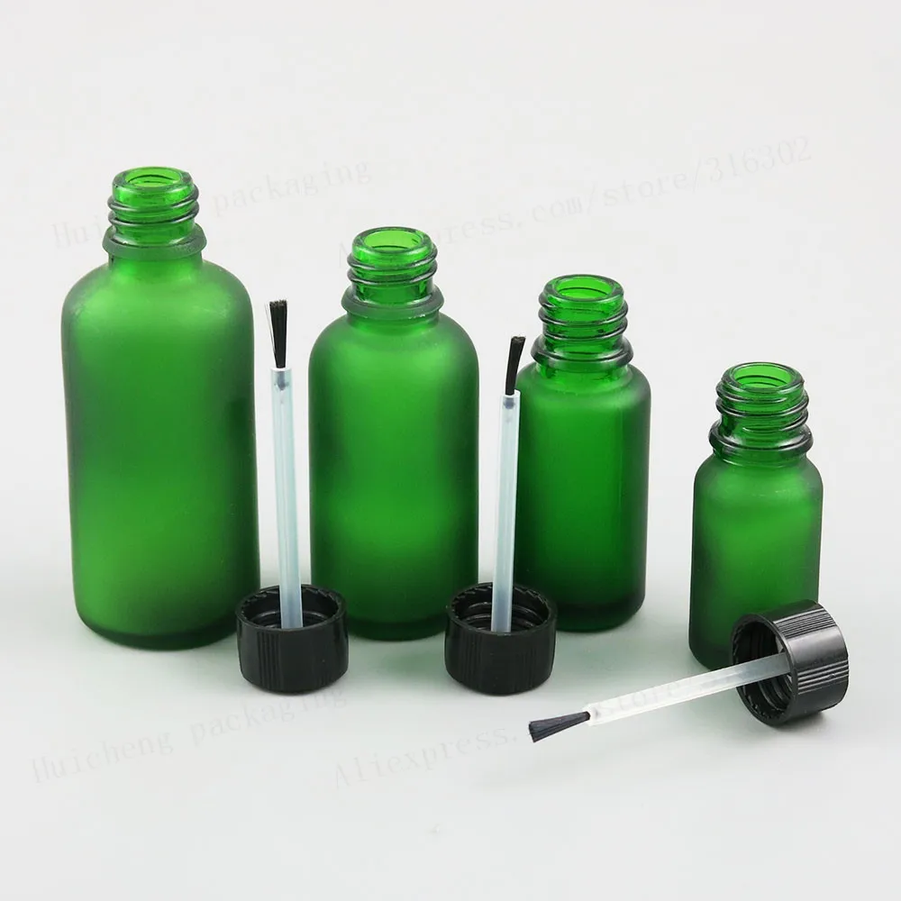 

10ML 15ml 20ml 30ml 50ml 100ml Refillable Frost Green Glass Essential Oil Bottle With Brush Cap 1oz 1/2oz 5/3OZ NaiPolish Bottle