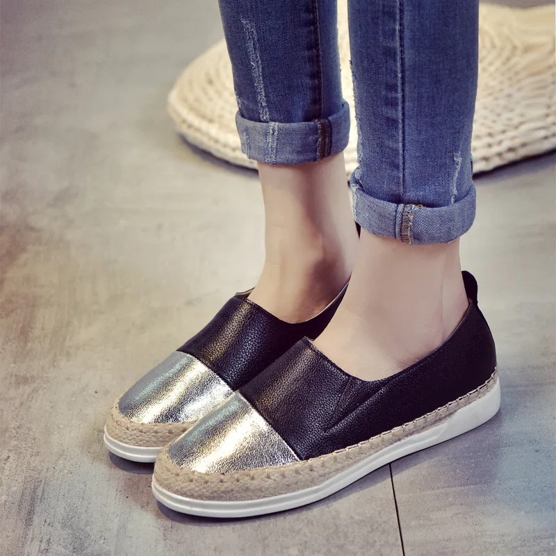 Эспадрильи женские плетеные туфли в рыбацком стиле блестящие лоферы