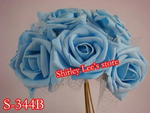 72 BUNCHES =432 Fabulous (6CM) BIG BLUE FOAM ROSE  BUNCH W/BLUE ORGANZA MESH,WEDDING FLOWER,CRAFTS