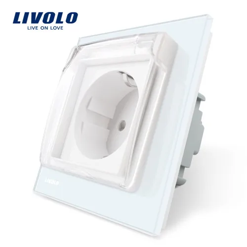 EU Socket with cover Livolo Европейская стандартная кристальная стеклянная панель, прерыватель, настенная розетка, сенсорные переключатели, электрическая розетка, водонепроницаемая крышка, свободный выбор - Цвет: EU Socket with cover