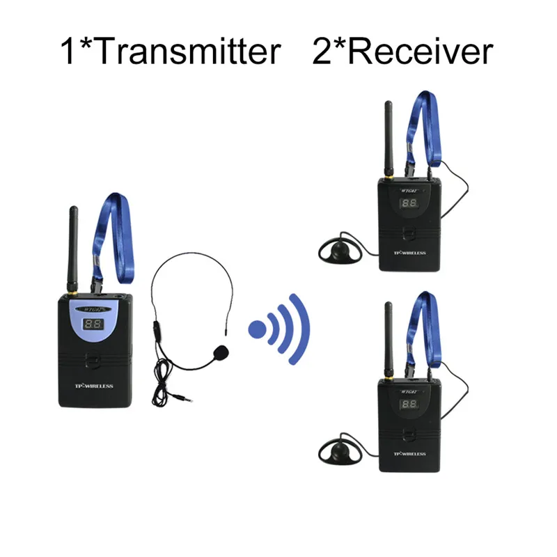 1Tx and 2 Receivers TP-Беспроводная система гида 1 передатчик+ 5 приемник+ микрофон+ гарнитура аудио Беспроводная синхронная церковь/встречи/выставки - Цвет: 1Tx and 2 Receivers