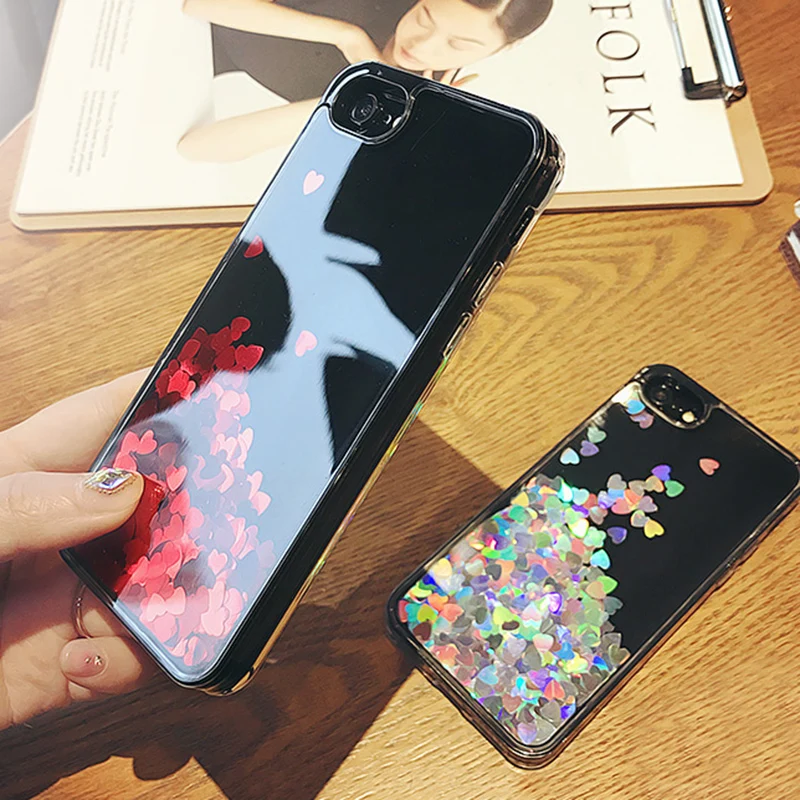 Kerzzil Glitter Liquid Quicksand Phone Case For iPhone 7 8 Plus Shiny Love Heart Sequin Cases 6 6s Hard Back | Мобильные телефоны и