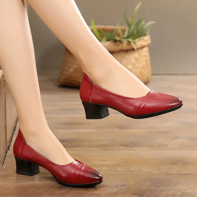 Туфли-лодочки женские на среднем каблуке мягкие и гибкие Офисная удобная обувь
