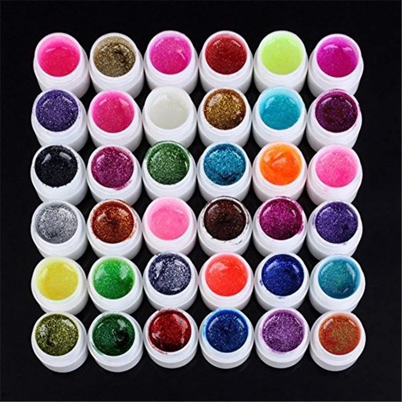 MISMXC Много 36 Цветов Блеск Порошок Nail Art Уф Builder Gel Советы Ногтей Diy Украшения|36 colors|uv