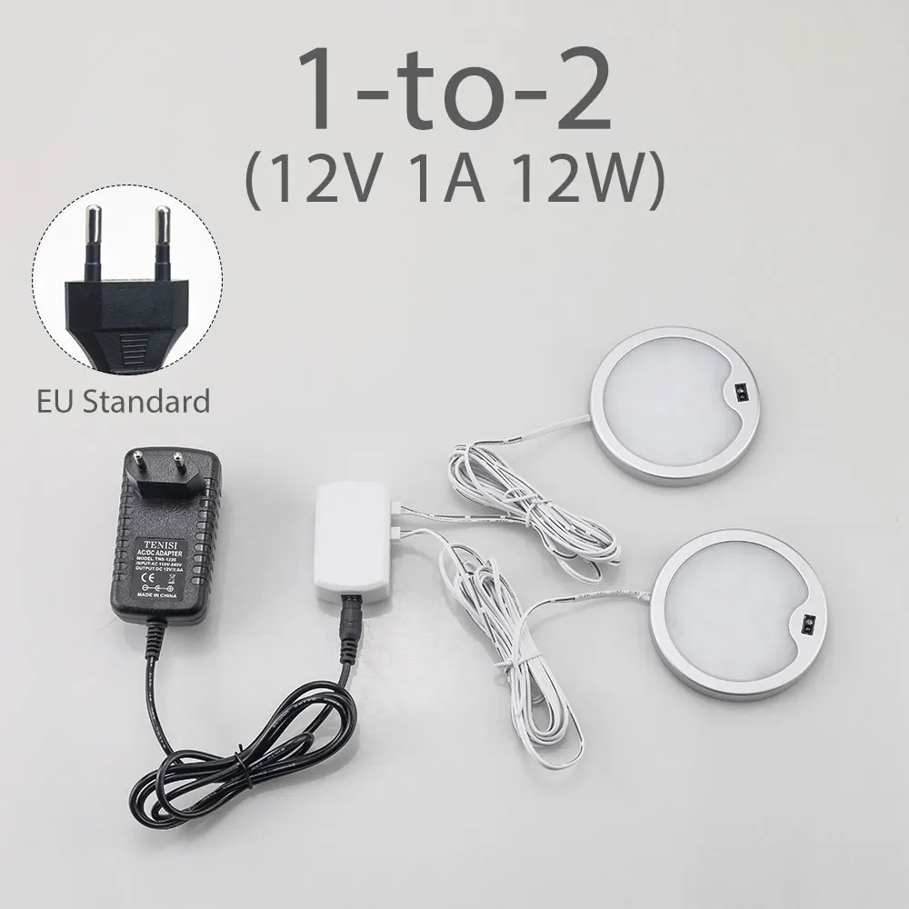 EU 1 to 2 lamps 3W Motion Sensor 12V LED Light Puck Lamp Kitchen Under Cabinet Light Wardrobe Cupboard Closet PIR Night Lighting - Цвет: EU 1 to 2 lamps