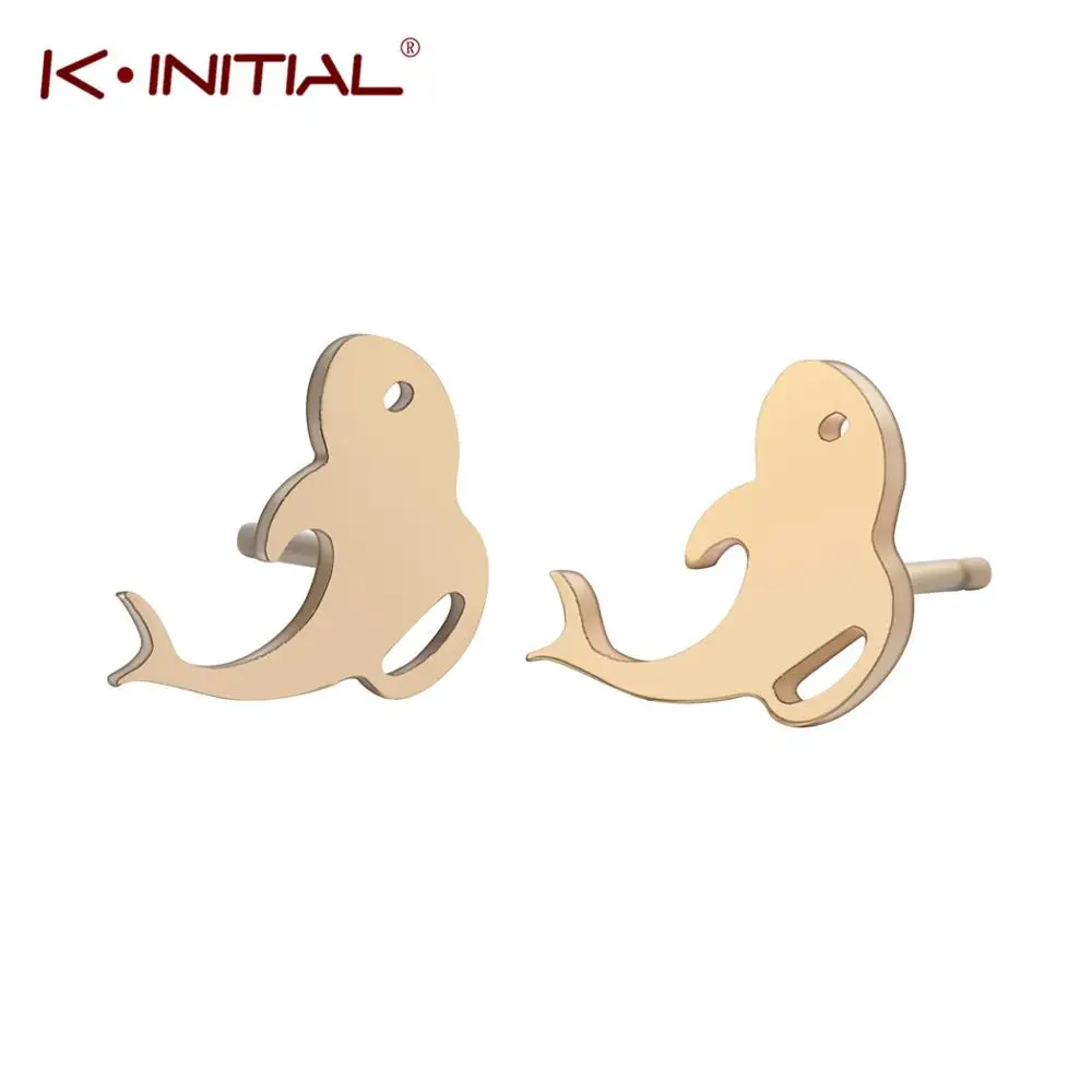 Kinitial серьги-гвоздики из нержавеющей стали для женщин с животными двойной Дельфин