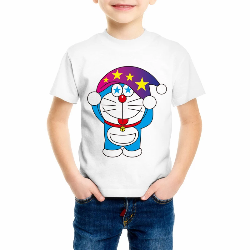 Летняя белая футболка с коротким рукавом мультяшным принтом Милая Doraemon для