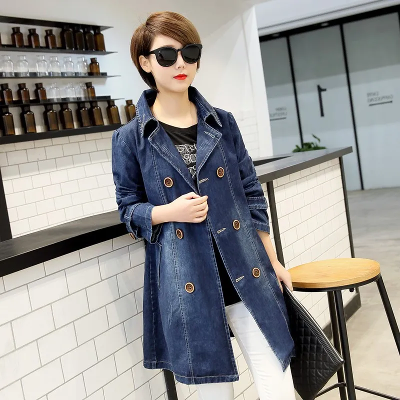 Женская джинсовая куртка размера плюс выше d Повседневная двубортная с длинным
