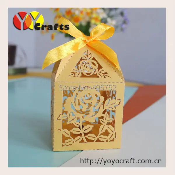 

50pcs Gold Color Wedding Party Supply Favor Candy Boxes Laser Cut Gift Package