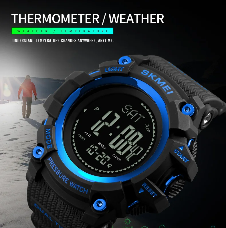 SKMEI Men Digital Watch Compass Thermometer Weather Pressure Altimeter Countdown Sport Watch Fashion Electronic Men's Watch