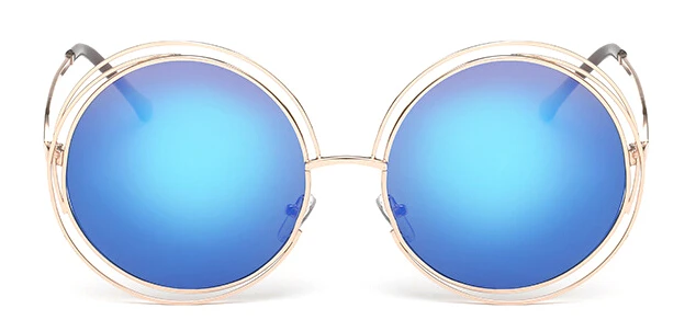 gold blue Круглые Винтажные Солнцезащитные очки больших размеров с d линзами, женские брендовые дизайнерские солнцезащитные очки с металлической оправой, женские солнцезащитные очки в стиле ретро, UV400 - Цвет линз: gold blue