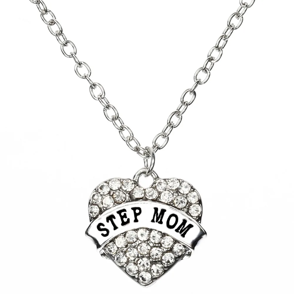 Шаг мама сердце Кристалл Любовь День рождения матери подарки ожерелье с
