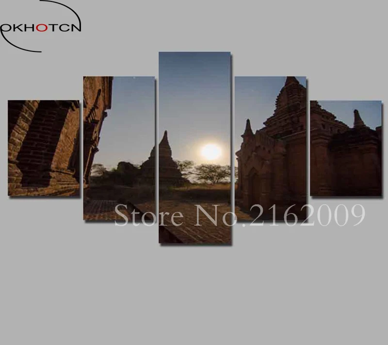 OKHOTCN Wall Art Modern Decor Framed Canvas Pictures Living Room 5 Pieces European Castle Building in The Sun Painting HD Poster | Дом и сад