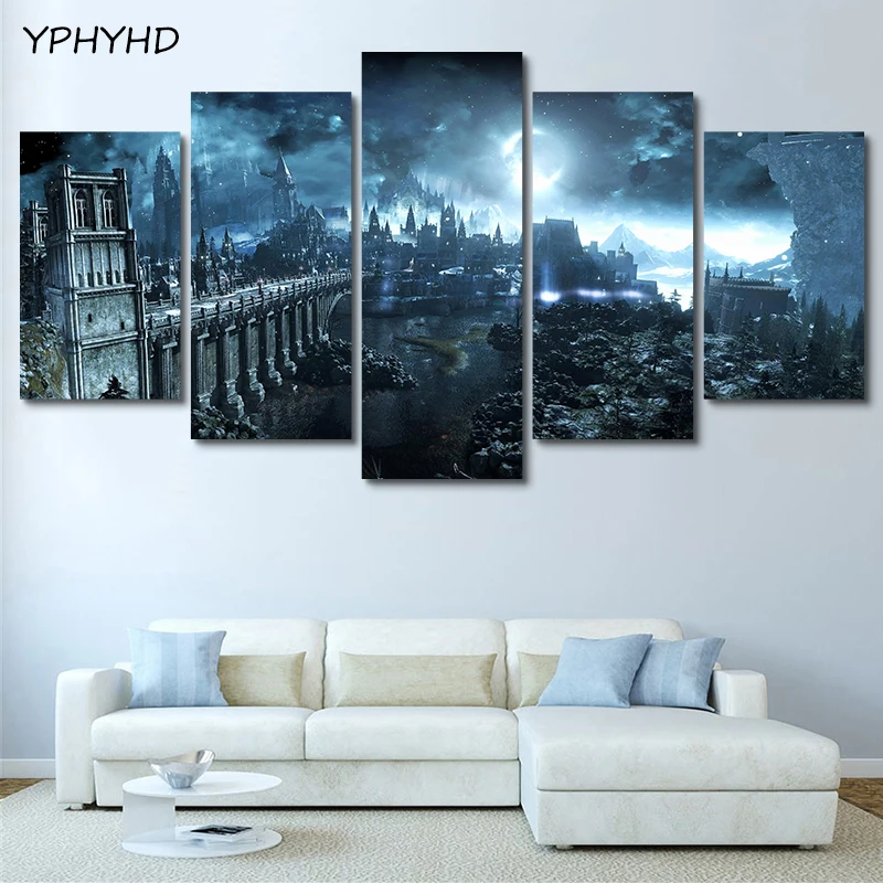 YPHYHD 5 панель настенное искусство модульная рамка для домашнего декора HD игра Dark