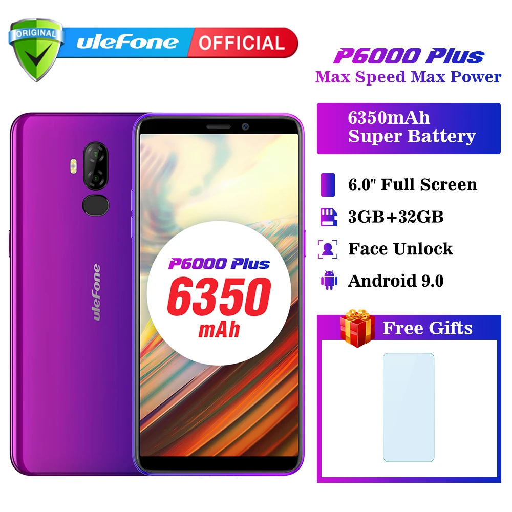 Смартфон Ulefone P6000 Plus Android 9 0 6350 мАч 6 дюйма распознавание лица HD + Двойная камера Ouad