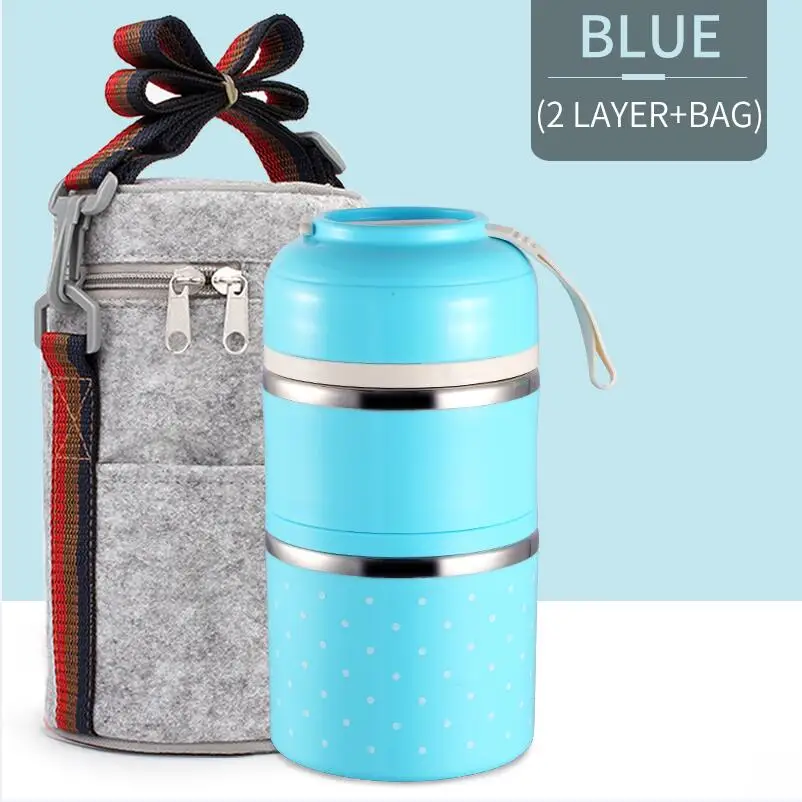 Blue 2 With Bag Герметичный Ланч-бокс из нержавеющей стали милый японский термо-бокс для детей портативный контейнер для еды для пикника и школы столовая посуда - Цвет: Blue 2 With Bag