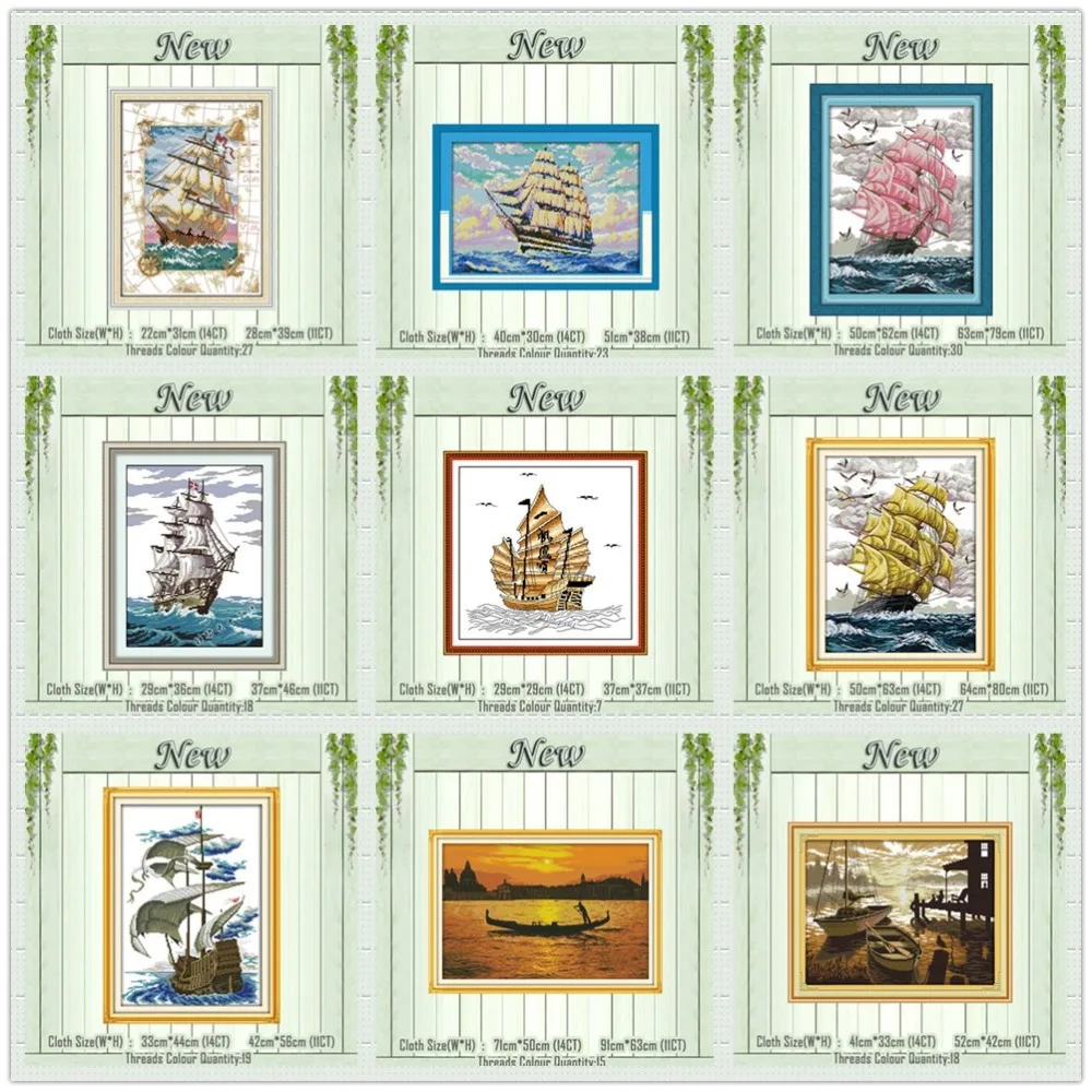 

Plain sailing boat Seaside scenery painting counted print on the canvas DMC 11CT 14CT kits Cross Stitch embroider needlework Set