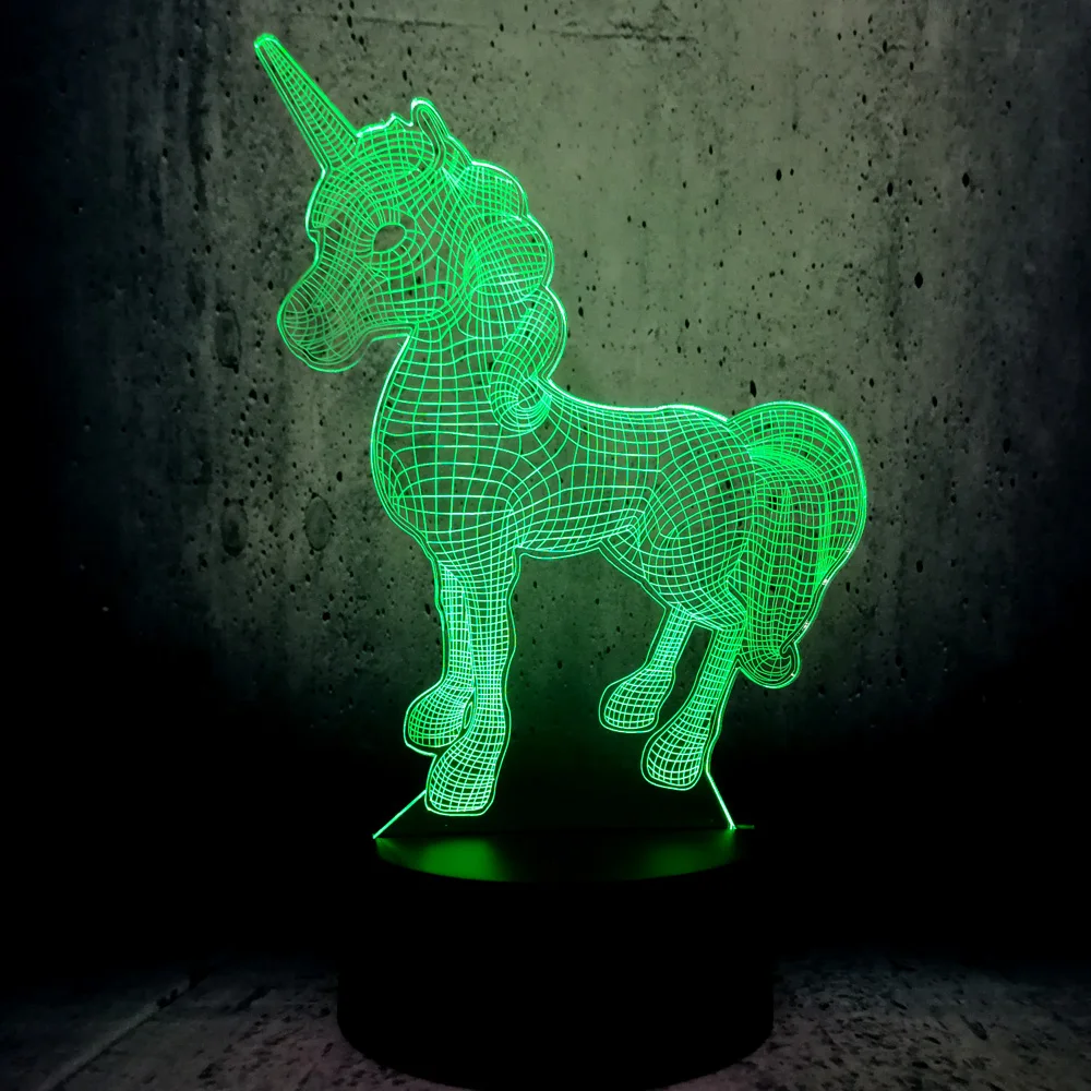 Единорог 3D светодиодный светильник ночник многоцветный RGB лампа Рождественские