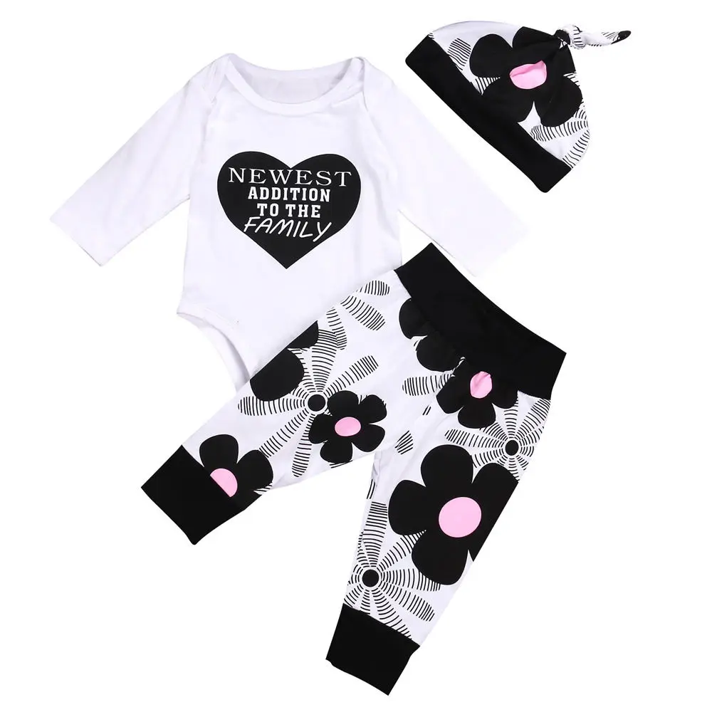 3 Pieces Set Cotton Baby Boys Girls Casual Tops Romper Pants Hat Outfits Clothes 0-18 M | Детская одежда и обувь