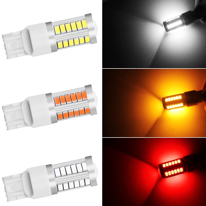 2 шт. T20 7440 W21W WY21W 33 smd 5730 5630 Светодиодный автомобиль желтый Поворотная сигнальная лампа красный тормозной светильник белого Авто Задние фонари 12V