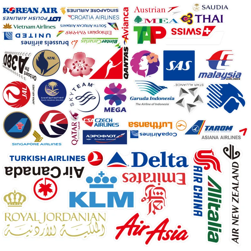 52 шт./лот авиакомпания авиация путешествия логотип разный стиль ПВХ наклейки